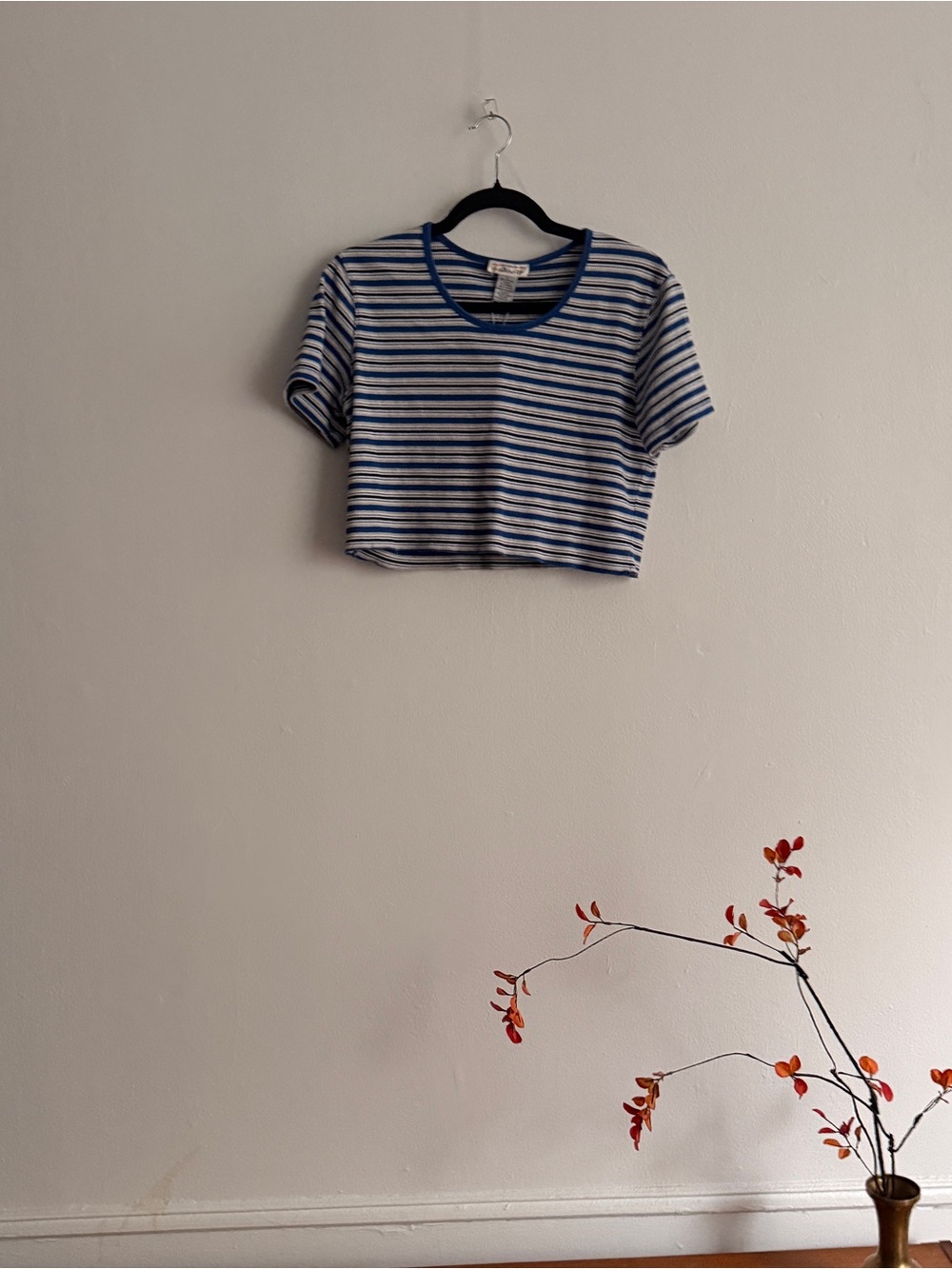 Vintage 90s Talbots Blue & White Striped Cropped Tee
